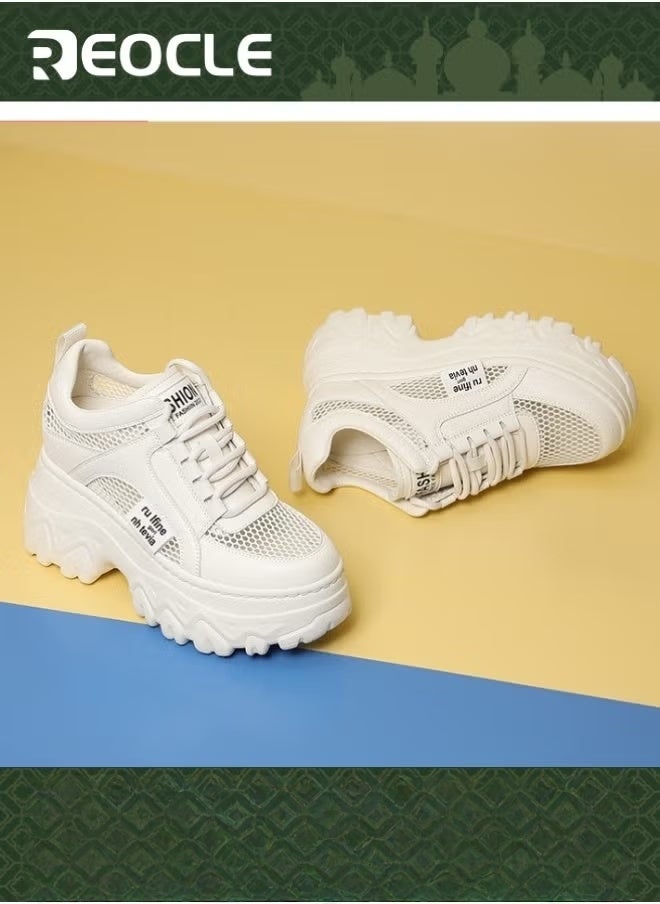 REOCLE Women's Chunky Sneakers Thick Sole Sneaker Walking Lace-Up Comfortable Dad Sneakers Workout Sport Work Casual Tennis Shoes - Image 1