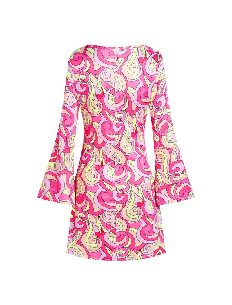 Deerjoke 60s 70s Disco Outfit Hippie Costume Women, 1970 Style Clothes Dress Accessories Jewelry Halloween (Pink, Small) - Image 3