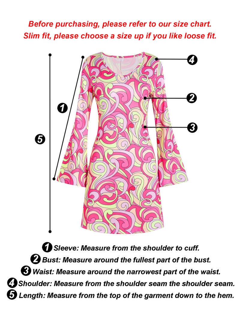 Deerjoke 60s 70s Disco Outfit Hippie Costume Women, 1970 Style Clothes Dress Accessories Jewelry Halloween (Pink, Small) - Image 2