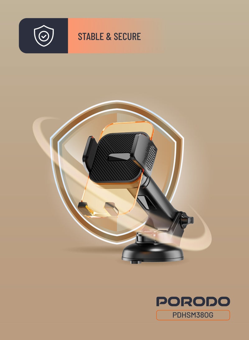 porodo 3 in 1 Mount Kit Multifunctional  Phone Holder Suitable for Air Vent, Dashboard and Windshield / Mobile Phone Holder / Car Phone Mount / Adjustable Viewing Angle / Horizontal & Vertical - Orange - Image 5