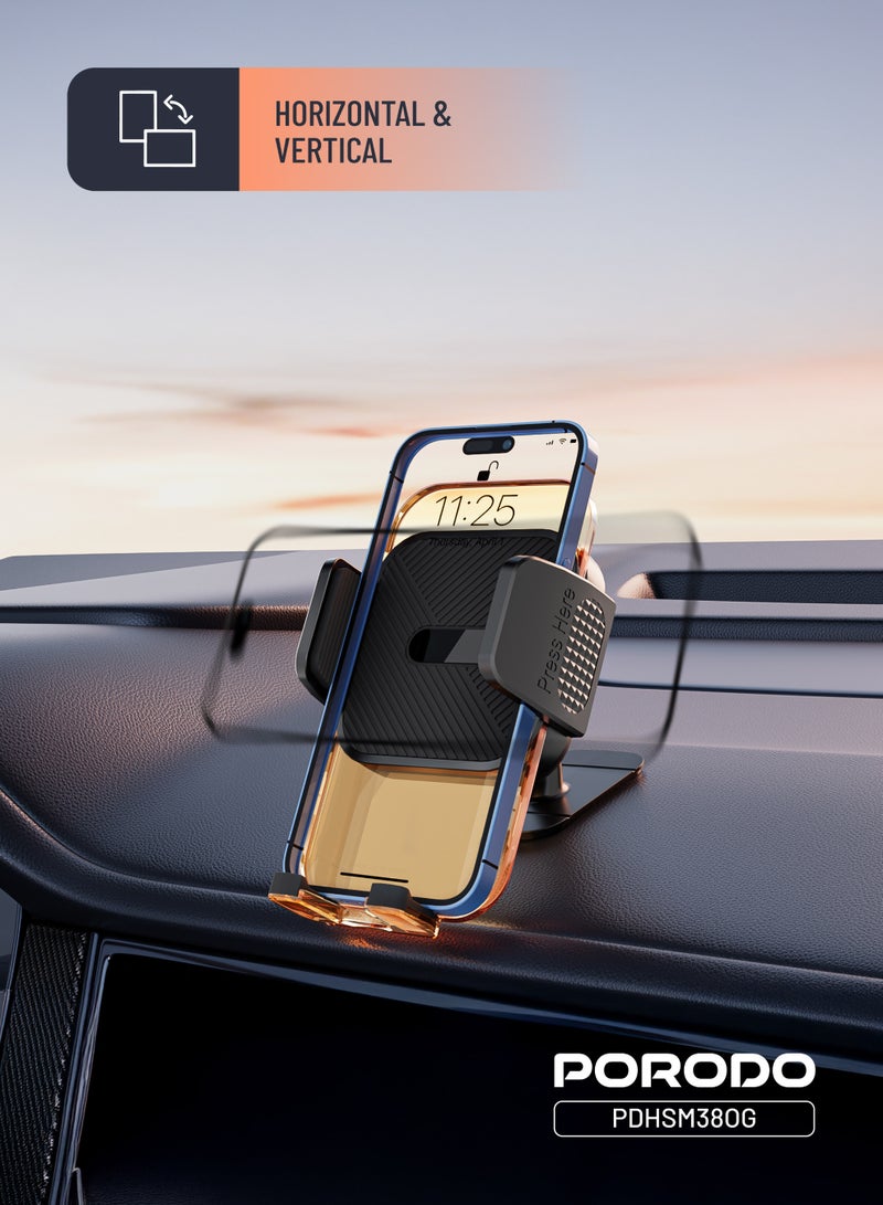 porodo 3 in 1 Mount Kit Multifunctional  Phone Holder Suitable for Air Vent, Dashboard and Windshield / Mobile Phone Holder / Car Phone Mount / Adjustable Viewing Angle / Horizontal & Vertical - Orange - Image 3