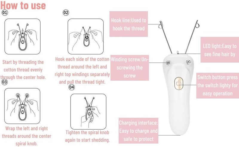 Cryfokt Portable Facial Hair Remover Threading Hair Removal for Fine Hairs on Face, Chin, Upper Lip, Women Automatic Threader Machine Epilator, Arms Birthday Mother's Day Present, 2 Colors - Image 2