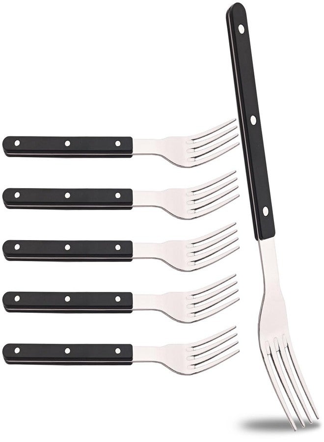 BRIIEC 6-Piece 8.19-inch Dinner Fork Set Stainless Steel Silverware Set BRIIEC Black Acrylic Clamp Handle Flatware Set Vintage Tableware Luxury Mirror Polished - Image 1