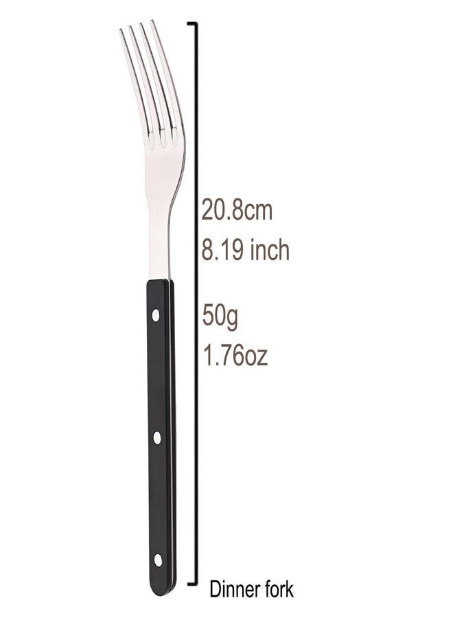 BRIIEC 6-Piece 8.19-inch Dinner Fork Set Stainless Steel Silverware Set BRIIEC Black Acrylic Clamp Handle Flatware Set Vintage Tableware Luxury Mirror Polished - Image 3