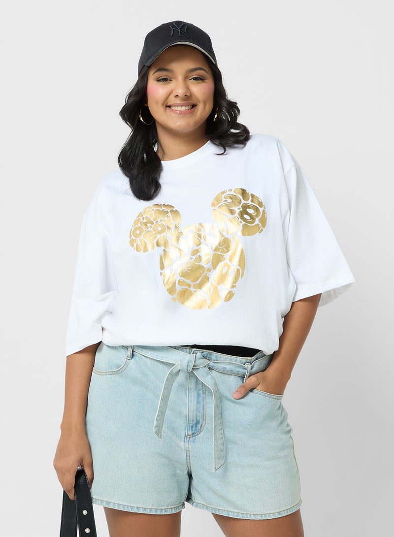 Disney Mickey Plus Size Oversize Foil Print T-Shirt - Image 1