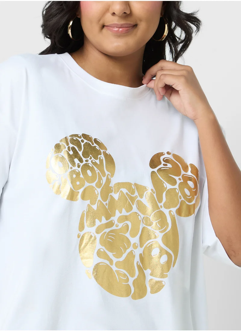 ديزني Mickey Plus Size Oversize Foil Print T-Shirt