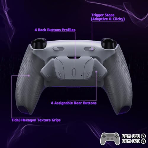 eXtremeRate RISE4 Plus MAX Back Paddles Kit with Clicky Trigger Stops & Rubberized Grip for PS5 Controller BDM-010 020, Remappable Back Buttons Kit for PS5 Controller - New Hope Gray - NO Controller - Image 5