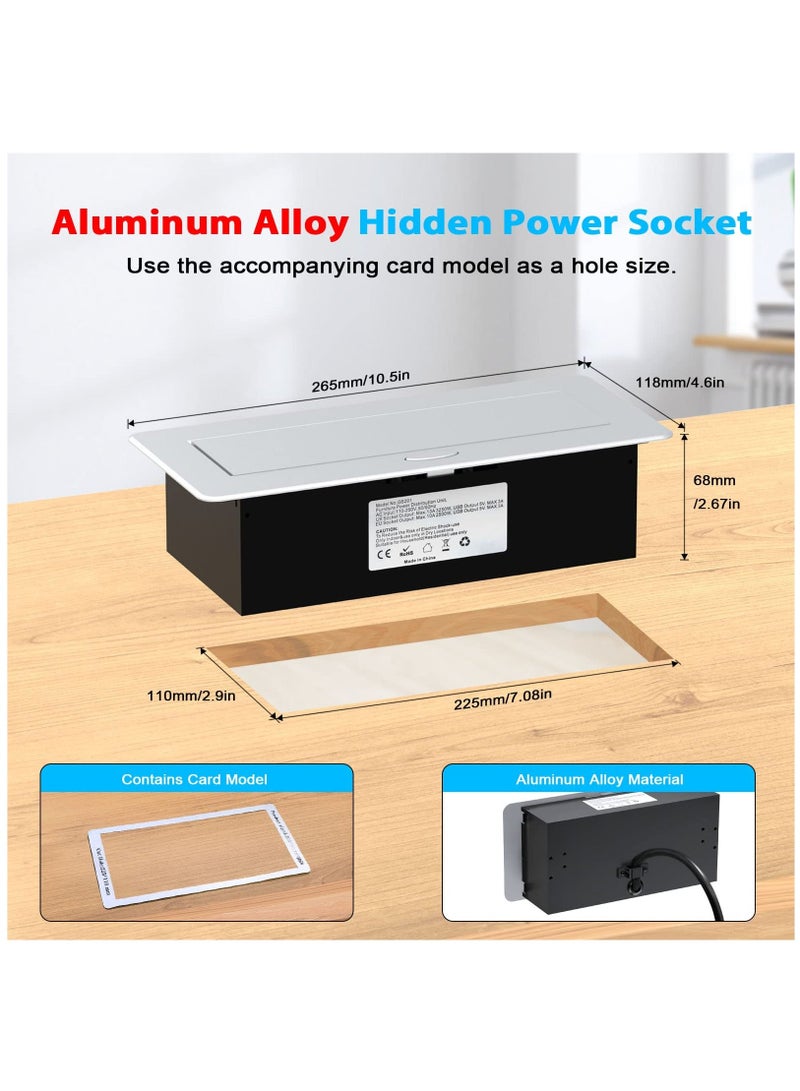 Recessed Power Socket with USB C PD20W, Desk Power Socket with USB, Aluminum Recessed Pop Up Socket for Desk Worktop 1.8M Cable, Aluminum(3250W/13A)  - Image 2