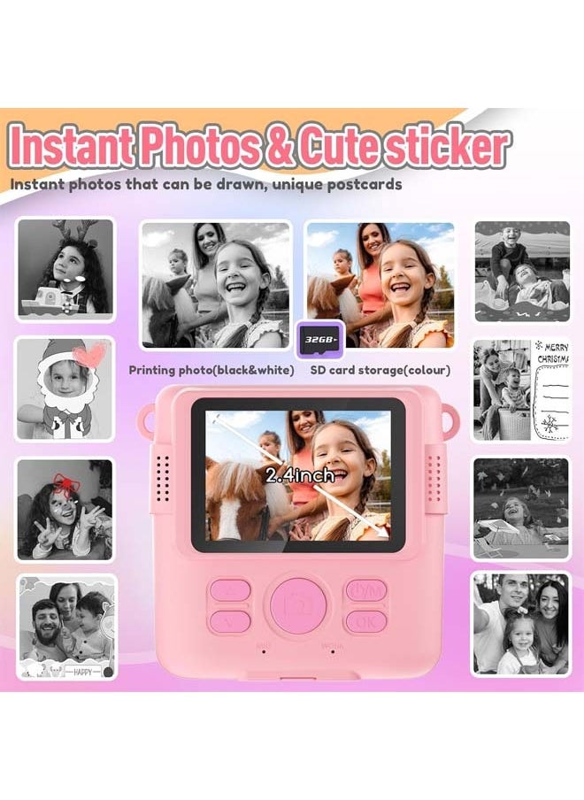 L&E Instant Print Camera for Kids, Mini Thermal Printing Camera, No Ink Required, HD Digital Video 1080P HD Cameras for Toddler, 32G TF Card, 3 Print Paper, Gift for Boys Girls (Pink)  - Image 3