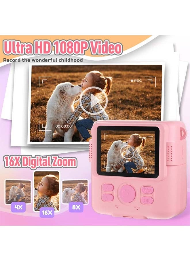L&E Instant Print Camera for Kids, Mini Thermal Printing Camera, No Ink Required, HD Digital Video 1080P HD Cameras for Toddler, 32G TF Card, 3 Print Paper, Gift for Boys Girls (Pink)  - Image 4