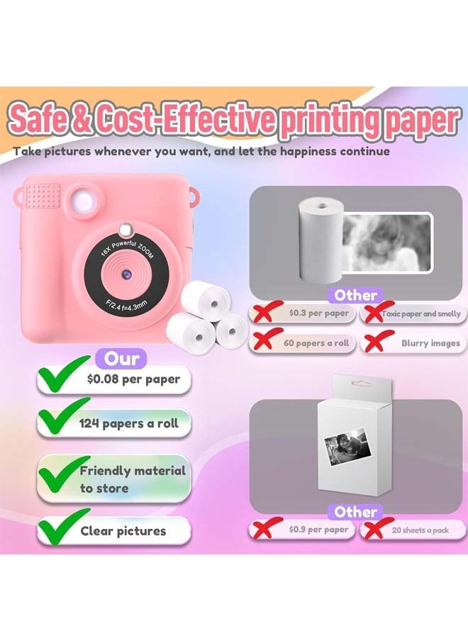 L&E Instant Print Camera for Kids, Mini Thermal Printing Camera, No Ink Required, HD Digital Video 1080P HD Cameras for Toddler, 32G TF Card, 3 Print Paper, Gift for Boys Girls (Pink)  - Image 5