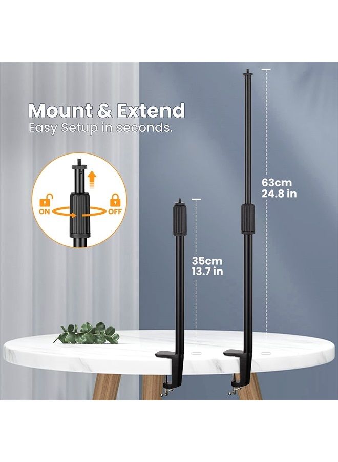 TARION Desktop Light Stand with 1/4" 3/8" Screws for Ring Light Tabletop Mount L Shape Clip Stand Adjustable 14-25in/35-64cm for Live Streaming Photograpghy Videograpghy Film Shooting Virtual Meetings - Image 2