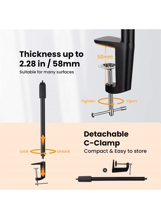 TARION Desktop Light Stand with 1/4" 3/8" Screws for Ring Light Tabletop Mount L Shape Clip Stand Adjustable 14-25in/35-64cm for Live Streaming Photograpghy Videograpghy Film Shooting Virtual Meetings - Image 4