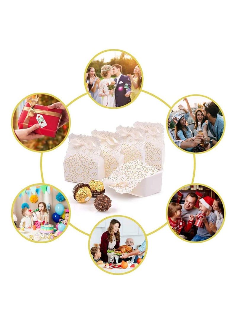 Captaintech Party Favor Box, Floral Favor Boxes, 50PCS Mini White Paper Laser Cut Gift Candy Box, Wedding European Hollow Candy Box for Bridal Shower Baby Birthday Party - Image 3