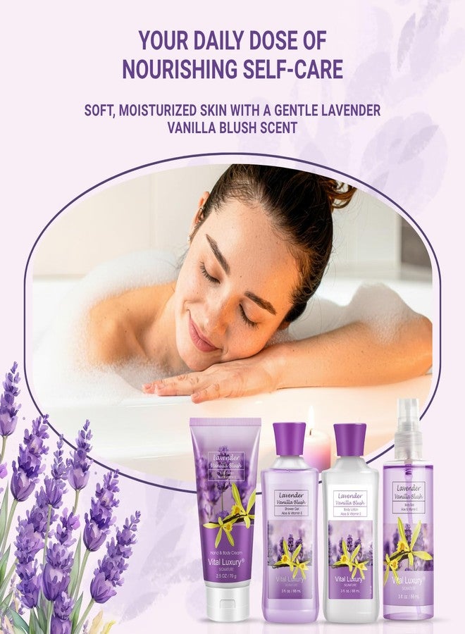 BBLOVE Bath and Body Spa Gift Set for Women, 4PC Lavender Vanilla Blush Self Care Travel Kit - Shower Gel, Lotion, Hand and Body Cream, & Body Mist, 3 Fl Oz Each, Pamper Gift for Mom Wife Girlfriend Sister - Image 2