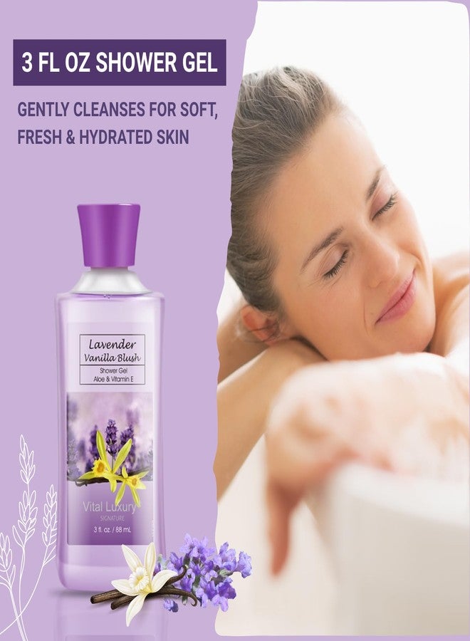BBLOVE Bath and Body Spa Gift Set for Women, 4PC Lavender Vanilla Blush Self Care Travel Kit - Shower Gel, Lotion, Hand and Body Cream, & Body Mist, 3 Fl Oz Each, Pamper Gift for Mom Wife Girlfriend Sister - Image 3