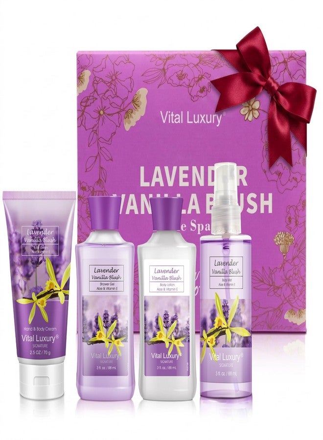 BBLOVE Bath and Body Spa Gift Set for Women, 4PC Lavender Vanilla Blush Self Care Travel Kit - Shower Gel, Lotion, Hand and Body Cream, & Body Mist, 3 Fl Oz Each, Pamper Gift for Mom Wife Girlfriend Sister - Image 1