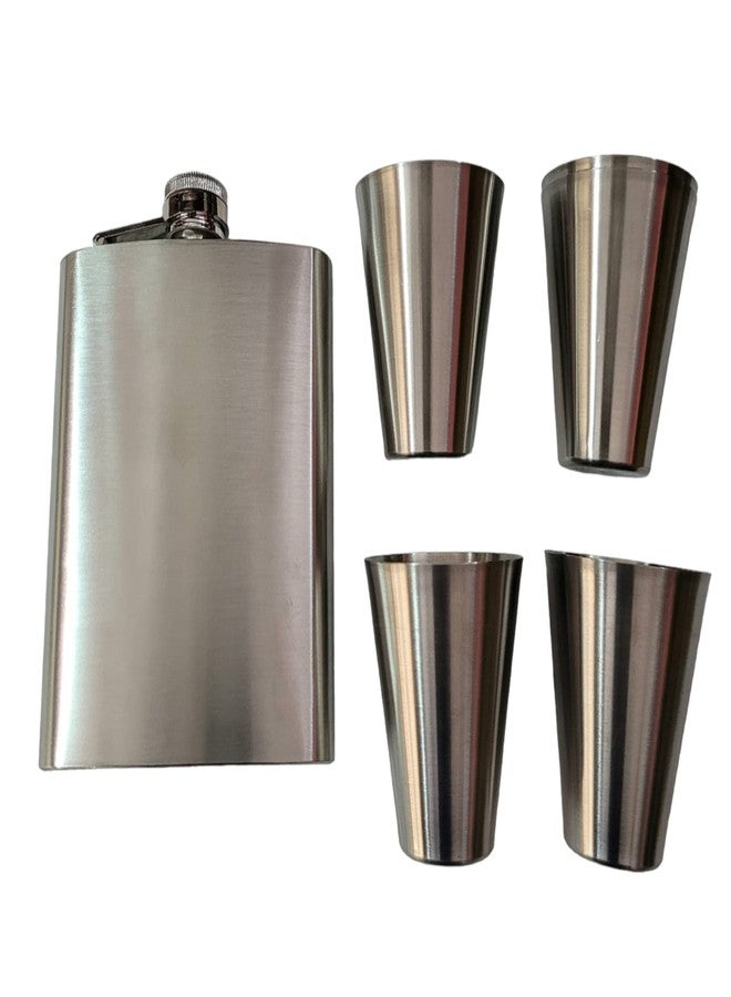 Nooks Hip Flask with Takila Shots 4pcs Stainless Steel Leak Proof Silver 8oz (230ml) Liquor Pocket Flasks or Alcoholic Beverage Holder in Silver Color - Image 2