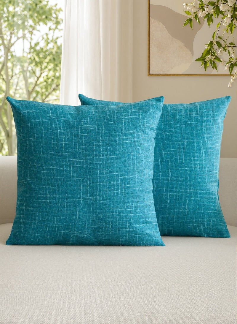 a moment Set of 2 Linen-Look Decorative Throw Pillow Covers 20x20 Inch（50x50 CM) Teal Farmhouse Pillow Covers with Cross for Couch Sofa Bed Living Room Home Decor - Image 1