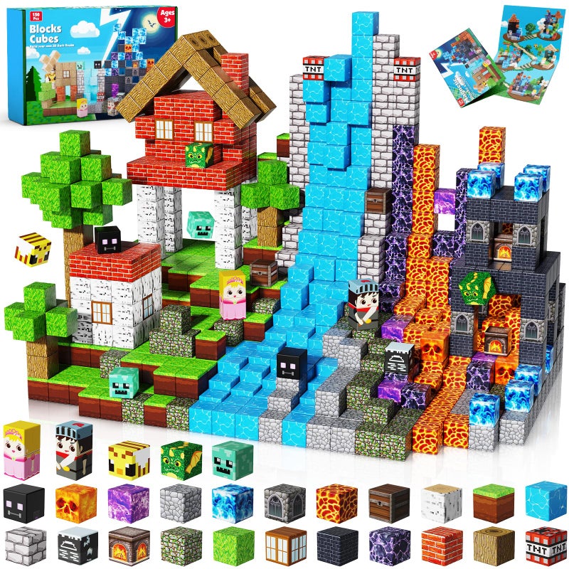 Magnetopia Magnetic Building Blocks - 150PCS Magnet Block Cubes Dark Hell Forest Castle, STEM Toy Building Sets for Kids Age 3+, Montessori Stacking Construction Toys for Easter Gift Boys Girls Age 4-8, 8-12 - Image 1