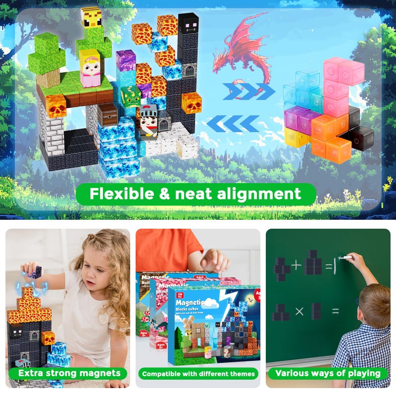 Magnetopia Magnetic Building Blocks - 150PCS Magnet Block Cubes Dark Hell Forest Castle, STEM Toy Building Sets for Kids Age 3+, Montessori Stacking Construction Toys for Easter Gift Boys Girls Age 4-8, 8-12 - Image 5