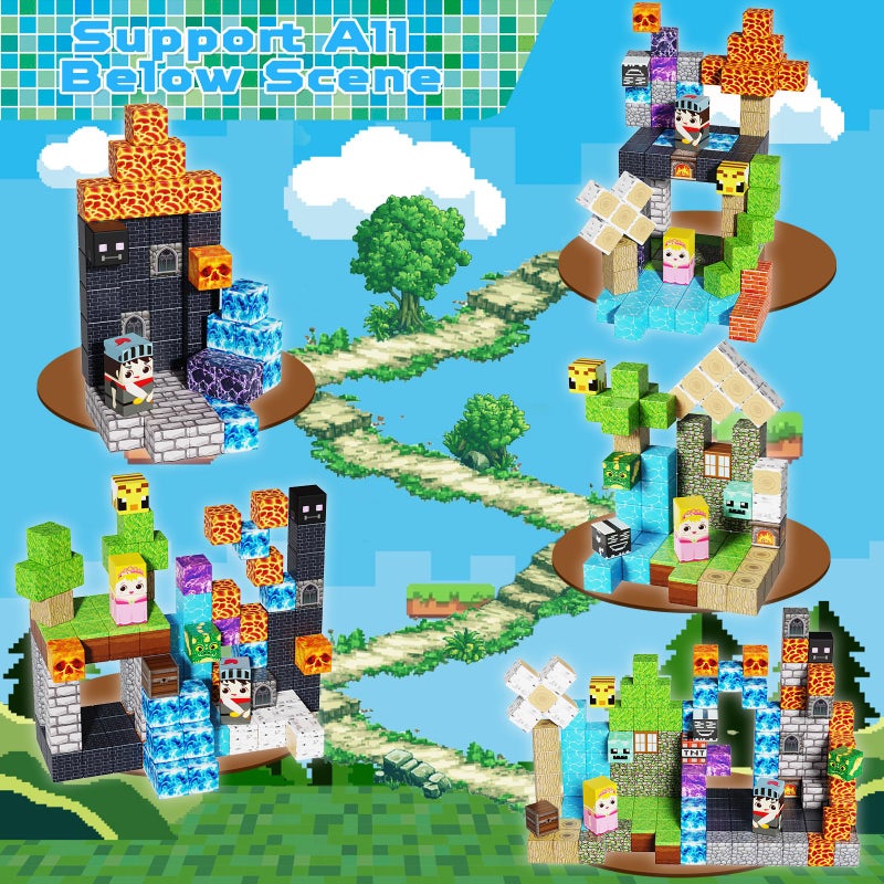 Magnetopia Magnetic Building Blocks - 150PCS Magnet Block Cubes Dark Hell Forest Castle, STEM Toy Building Sets for Kids Age 3+, Montessori Stacking Construction Toys for Easter Gift Boys Girls Age 4-8, 8-12 - Image 3