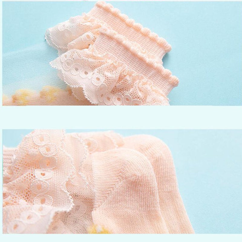 🧸 خمس أزواج جوارب قصيرة رقيقة للبنات مزينة بالدانتيل جوارب قابلة للتنفس حتى عمر خمس سنوات - Image 2
