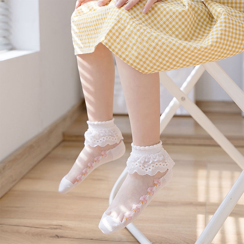 🧸 خمس أزواج جوارب قصيرة رقيقة للبنات مزينة بالدانتيل جوارب قابلة للتنفس حتى عمر خمس سنوات - Image 5