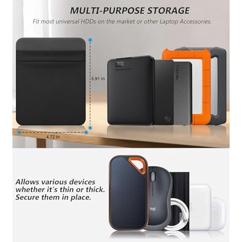 لاكدو حافظة قرص صلب محمولة للابتوب، 2 جيب لاصق مع لاصق قابل لاعادة الاستخدام، لسيجيت 2.5 انش، دبليو دي، توشيبا، لاسي، حافظة حمل الاقراص الصلبة الخارجية المحمولة HDD SSD - اسود - Image 3