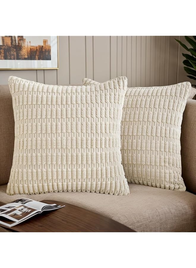 The Bros 2PCS Striped Throw Pillow Covers for Living Room，18X18 Inch/45x45cm Decorative Pillow Covers Elegant and Luxurious Design Rich Fabric for Ultimate Comfort (White) - Image 1