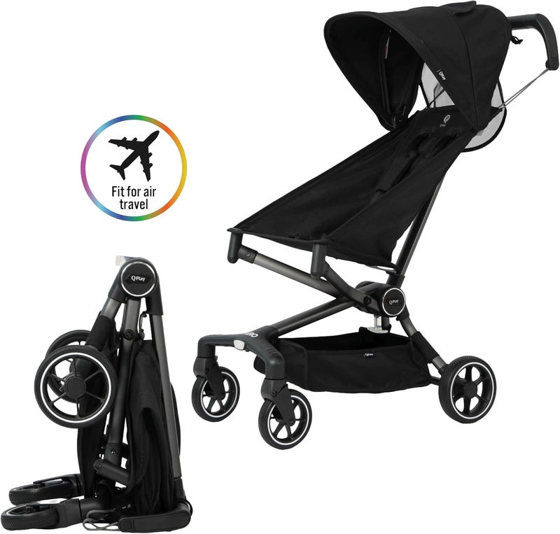 QPlay Airo Stroller, Lightweight Foldable Baby Stroller for Travel, Ultra Compact &Portable, Adjustable Recline, 5-Point Harness, One-Touch Brake, Sun Canopy, Ultra-Light Aluminium Frame, 6M-4Y, Black - Image 4