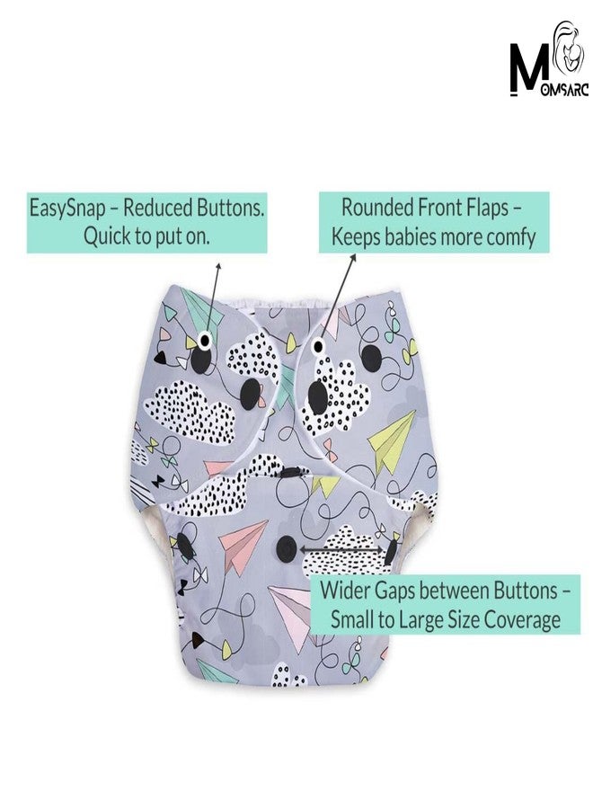 MOMSARC Baby Leakage Proof Reusable Cloth Diaper With 4 Layer High absorbent Pad + 3 Insert Pads, Reusable Nappies, Freesize for Kids 0-3 Yrs, Washable Diapers(Multicolur, Pack of 3) - Image 5