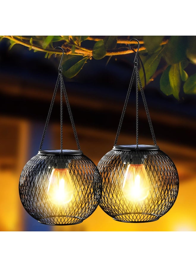 JOUDIYA 2 Pack Solar Lanterns Outdoor, Upgraded Hanging Solar Lights Outdoor Garden Metal Hanging Lanterns Decorative Lighting Solar Powered Waterproof Tree Lantern for Garden Yard Patio Pathway - Image 1