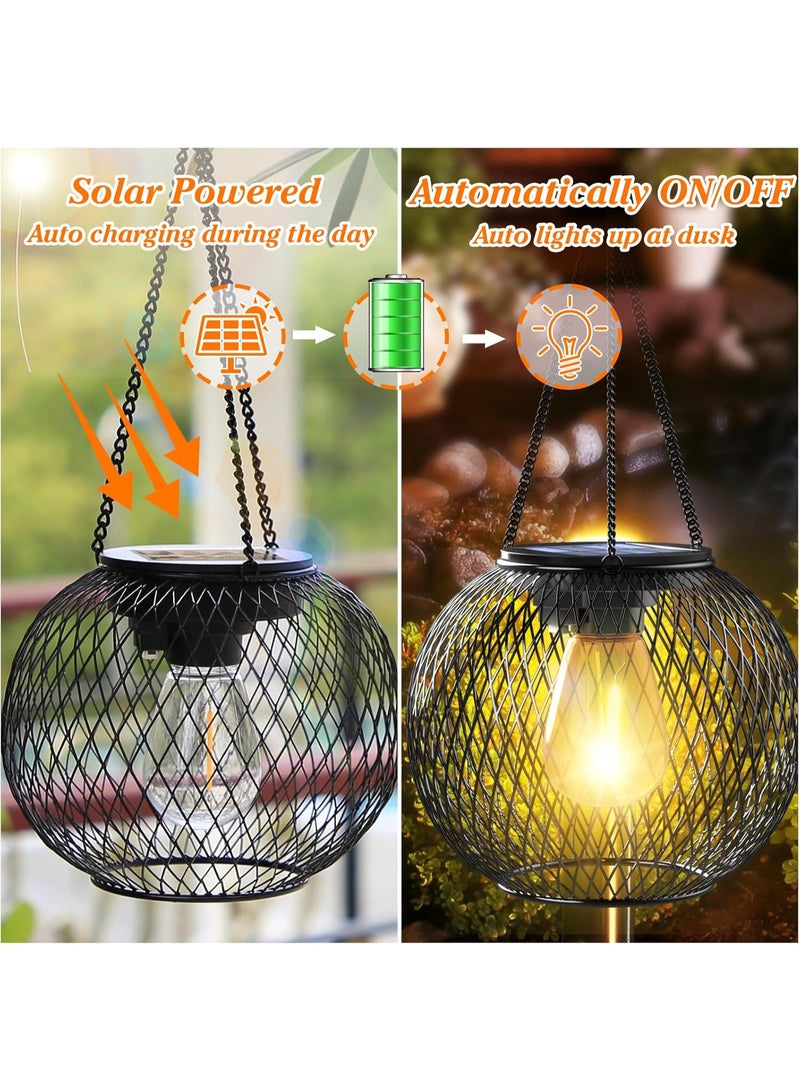 JOUDIYA 2 Pack Solar Lanterns Outdoor, Upgraded Hanging Solar Lights Outdoor Garden Metal Hanging Lanterns Decorative Lighting Solar Powered Waterproof Tree Lantern for Garden Yard Patio Pathway - Image 4