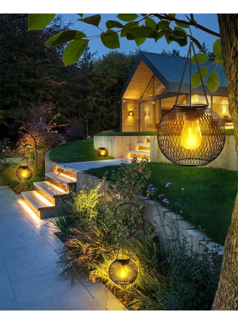 JOUDIYA 2 Pack Solar Lanterns Outdoor, Upgraded Hanging Solar Lights Outdoor Garden Metal Hanging Lanterns Decorative Lighting Solar Powered Waterproof Tree Lantern for Garden Yard Patio Pathway - Image 2
