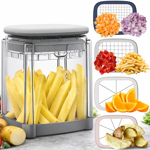 Brieftons PerfectCut Vegetable Chopper: 4-Blade Veggie Dicer Fruit Slicer, Potato French Fry Cutter, Wedge Cutter, Onion Chopper, Egg Slicer with 5 Recipe Ebooks, Safe to Use, Easy to Clean & Store - Image 1