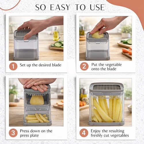 Brieftons PerfectCut Vegetable Chopper: 4-Blade Veggie Dicer Fruit Slicer, Potato French Fry Cutter, Wedge Cutter, Onion Chopper, Egg Slicer with 5 Recipe Ebooks, Safe to Use, Easy to Clean & Store - Image 5