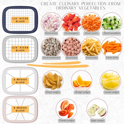 Brieftons PerfectCut Vegetable Chopper: 4-Blade Veggie Dicer Fruit Slicer, Potato French Fry Cutter, Wedge Cutter, Onion Chopper, Egg Slicer with 5 Recipe Ebooks, Safe to Use, Easy to Clean & Store - Image 4