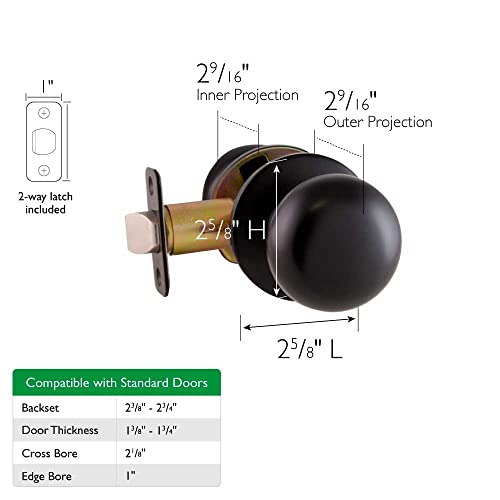 Design House 778951 Cambridge 2Way Adjustable Passage Door Knob with for Hallway Closet Matte Black - Image 3