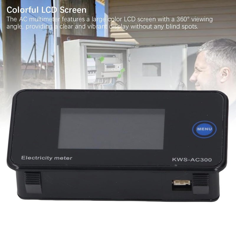 مقياس متعدد AC من POCREATION، مقياس طاقة، مقياس طاقة، مقياس تيار وجهد، شاشة LCD كبيرة بزاوية رؤية 360 درجة، يقيس الجهد والتيار والطاقة، معالج نايلون معزز مع محول مفتوح - Image 3
