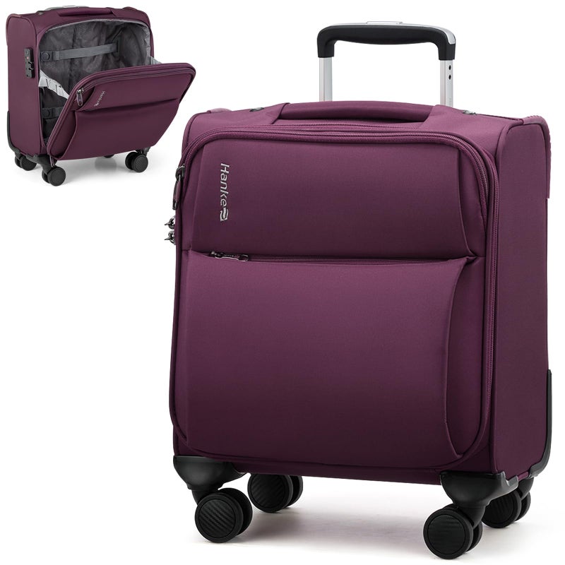 Hanke 16 Inch Underseat Carry On Luggage with Spinner Wheels Airline Approved Small Rolling Suitcase Softside Underseater Lightweight TSA Travel Roller Suitcase CarryOn BagPurple