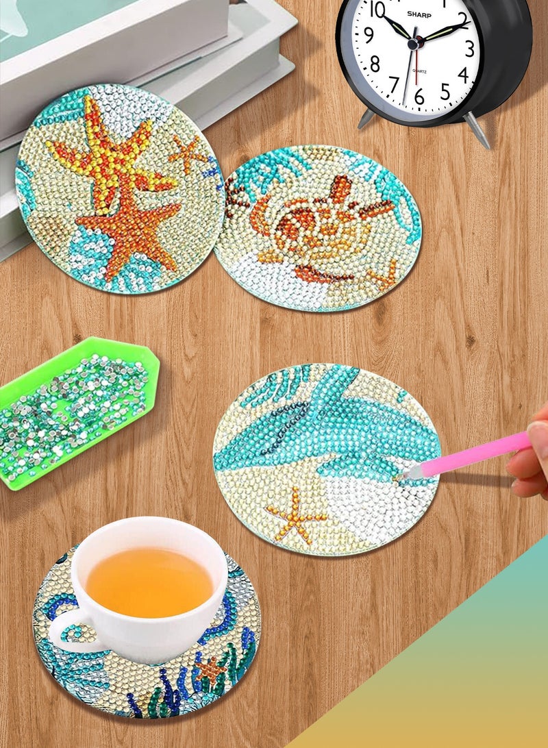 أوربازار 8 قطع من قواعد الأكواب لطلاء ألماس البحر مع حامل، وبساط عازل للحرارة لحماية المكتب، وإكسسوارات مجموعات الطلاء الماسية الصغيرة، فن يدوي الصنع يدويًا - Image 5