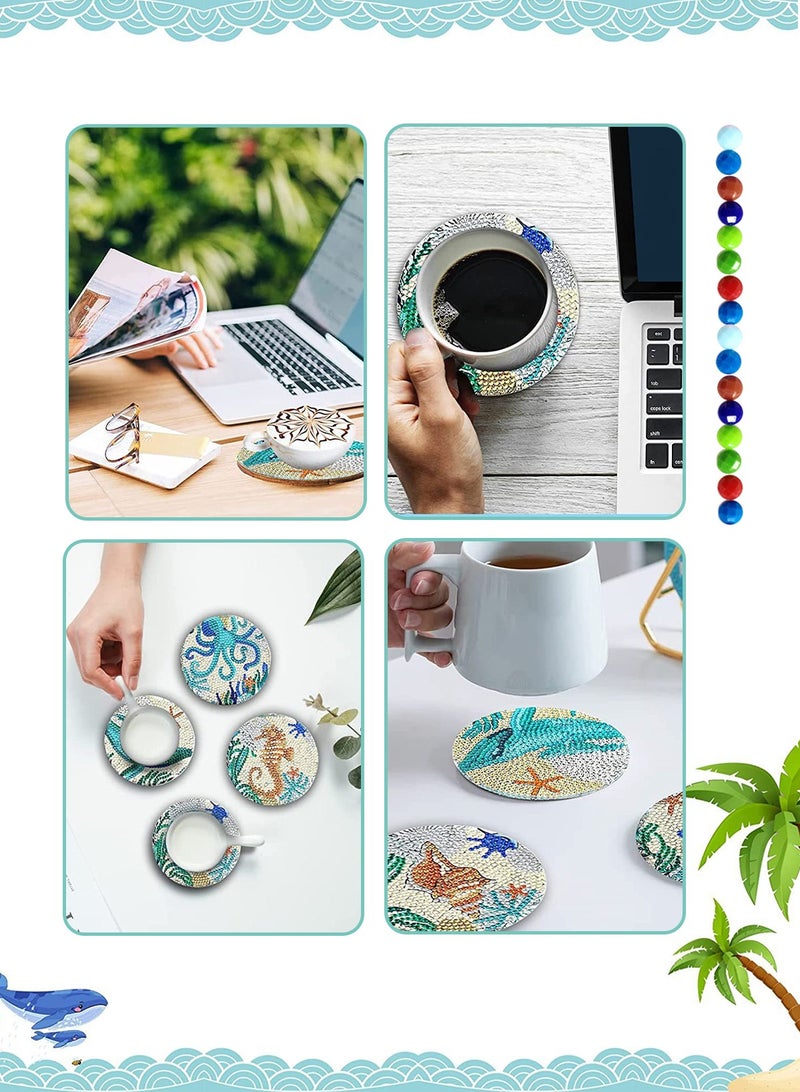 أوربازار 8 قطع من قواعد الأكواب لطلاء ألماس البحر مع حامل، وبساط عازل للحرارة لحماية المكتب، وإكسسوارات مجموعات الطلاء الماسية الصغيرة، فن يدوي الصنع يدويًا - Image 3