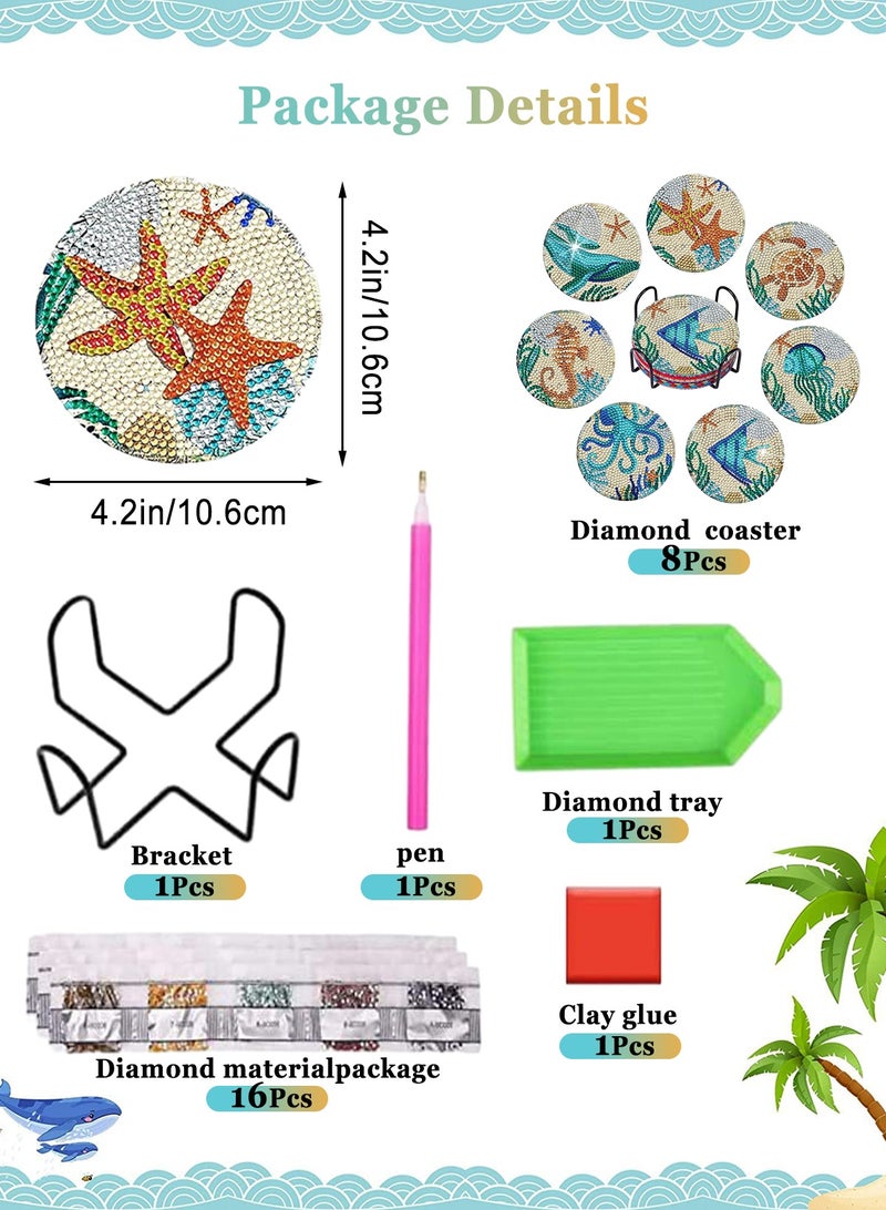أوربازار 8 قطع من قواعد الأكواب لطلاء ألماس البحر مع حامل، وبساط عازل للحرارة لحماية المكتب، وإكسسوارات مجموعات الطلاء الماسية الصغيرة، فن يدوي الصنع يدويًا - Image 2