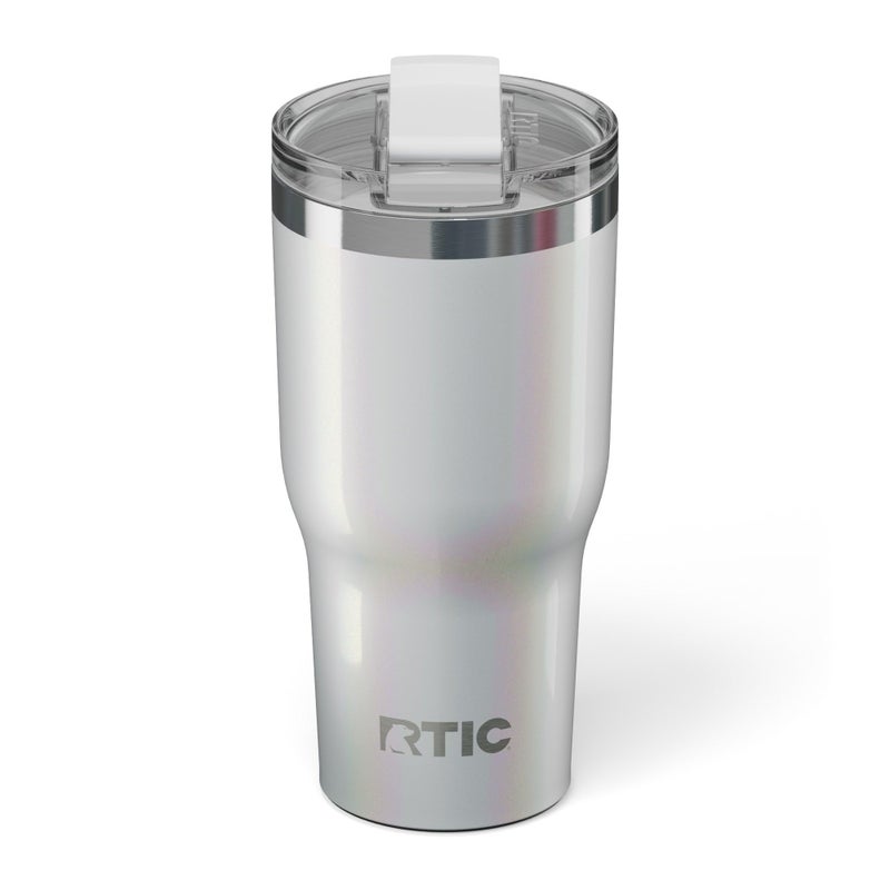 RTIC كوب RTIC الأساسي سعة 30 أونصة مع غطاء، مبطن بالسيراميك، معزول، مصنوع من الفولاذ المقاوم للصدأ والمعدن، بجدار مزدوج معزول بتفريغ الهواء، كوب سفر مثالي للقهوة المثلجة والشاي والمشروبات الساخنة والباردة، لون رمادي لامع أنيق - Image 1