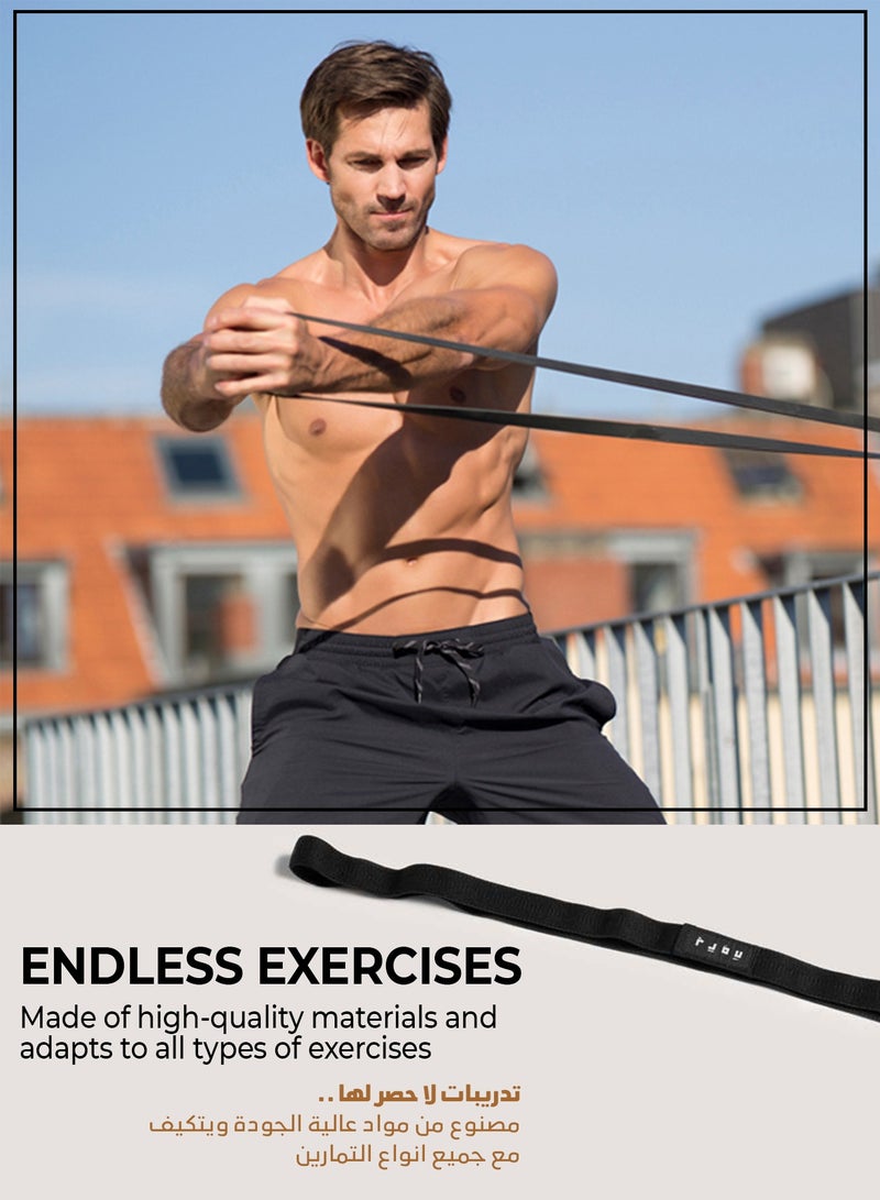 تمدد حقيبة تمارين – مجموعة كاملة من الأشرطة المقاومة والأوزان بمستويات متعددة | أشرطة تمارين شاملة تحتوي على 5 أشرطة مطاطية، 3 أشرطة قماشية، شريط قماش طويل، وأوزان للكاحل/المعصم - Image 2