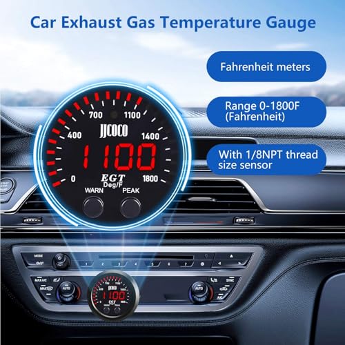 ZHSYMX Exhaust Gas Temperature EGT Gauge Kit 2‑1/16in 52mm Ultra Thin 0‑1800℉ Red LED with Sensor and Dashboard Pod - Image 5