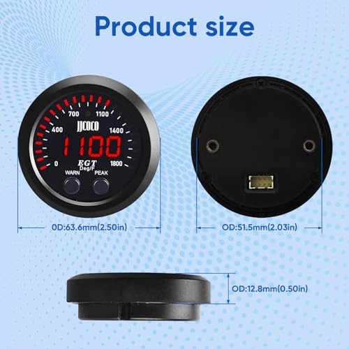 ZHSYMX Exhaust Gas Temperature EGT Gauge Kit 2‑1/16in 52mm Ultra Thin 0‑1800℉ Red LED with Sensor and Dashboard Pod - Image 4