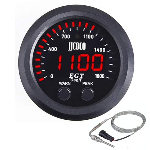 ZHSYMX Exhaust Gas Temperature EGT Gauge Kit 2‑1/16in 52mm Ultra Thin 0‑1800℉ Red LED with Sensor and Dashboard Pod - Image 1
