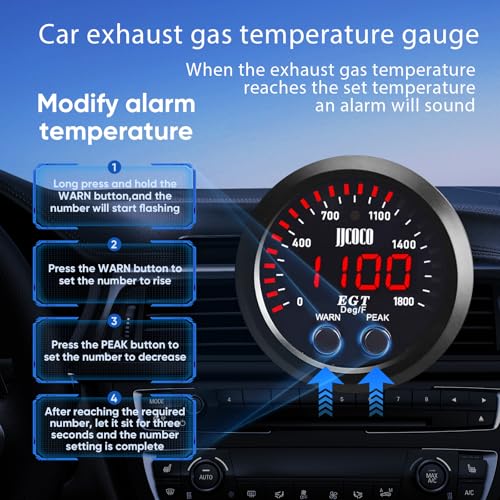 ZHSYMX Exhaust Gas Temperature EGT Gauge Kit 2‑1/16in 52mm Ultra Thin 0‑1800℉ Red LED with Sensor and Dashboard Pod - Image 2